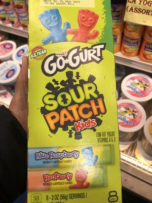 Blue raspberry, redberry, sour patch kids low fat yogurt, blue raspberry, redberry